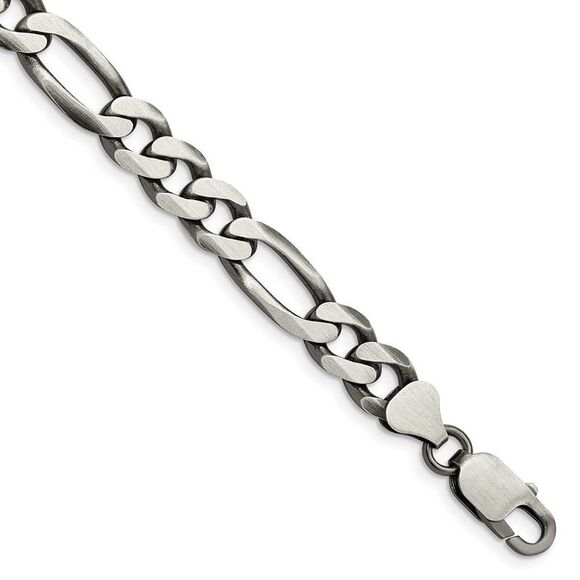 Mens 7.75mm Sterling Silver Solid Antiqued Figaro Chain Necklace 22 In